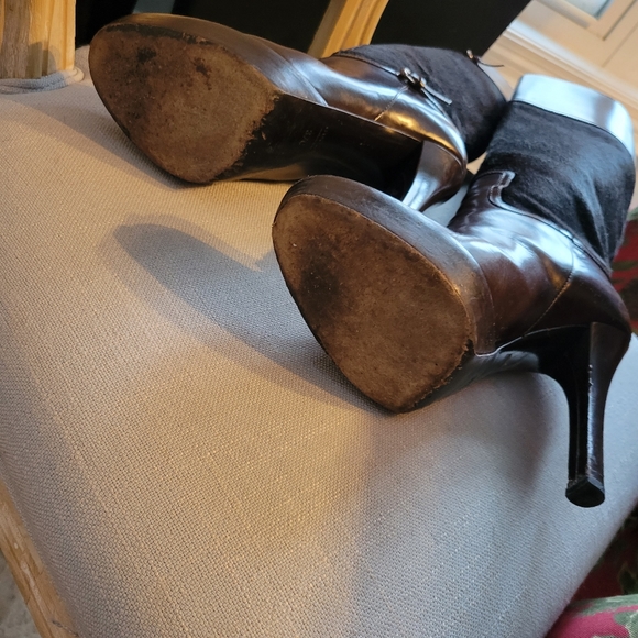 GUCCI pony and leather knee-high heeled boots - Picture 10 of 12